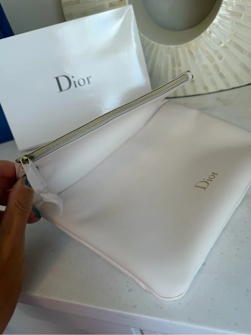 NIB Dior Parfum GWP Cream Fold-Over Clutch Pouch with Gold Logo